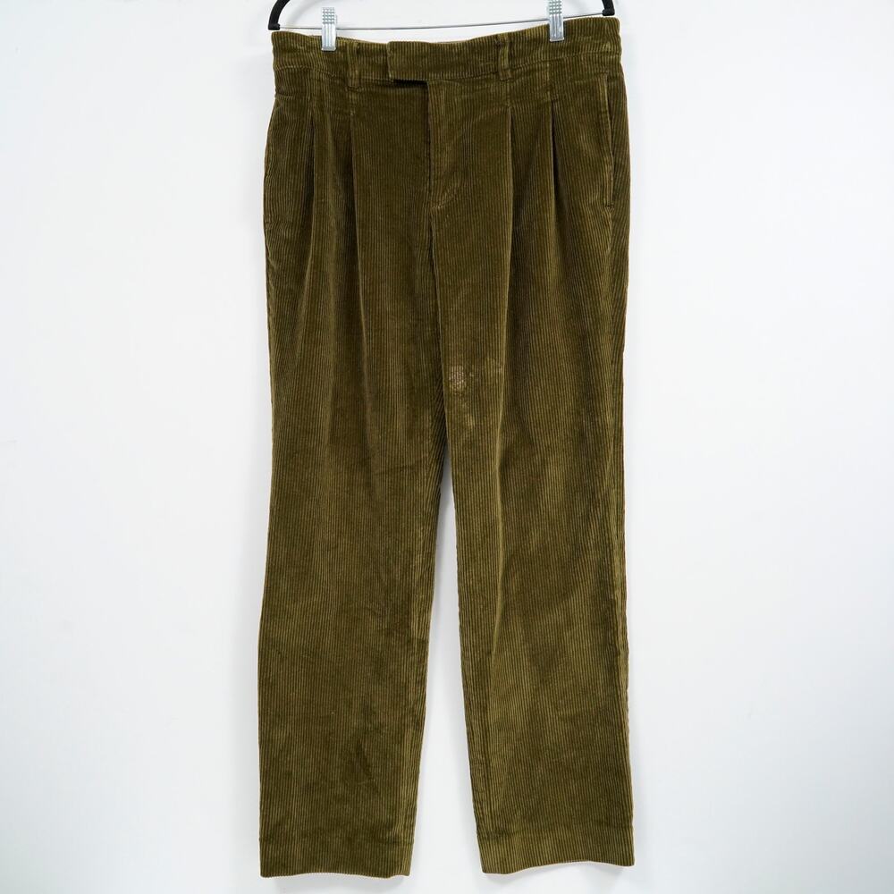 Aime Leon Dore Olive Green Pleated Corduroy Pants Trousers Men's M 33x29.5